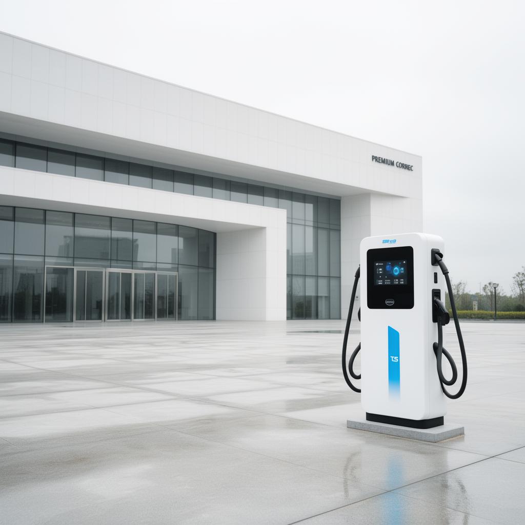 Premium EV-Ladestation vor moderner Unternehmensimmobilie